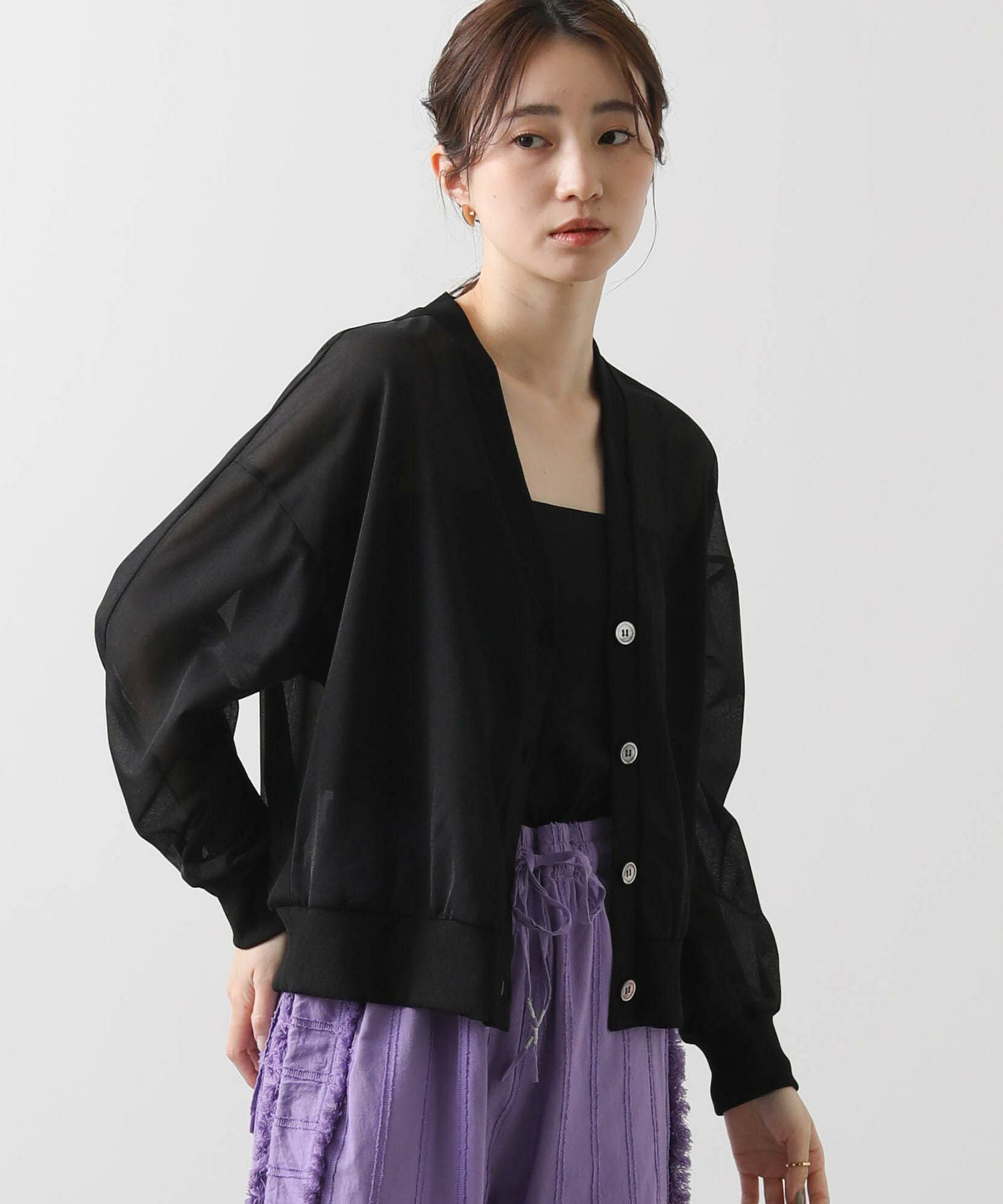 Gready BrilliantaシアーバックティアードVネックカーディガン