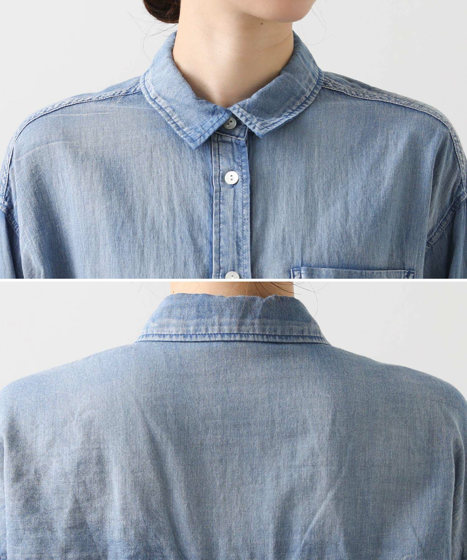Gready Brilliantシアーデニム長袖シャツ | SEKIMIKI Online Gready Brilliantシアーデニム長袖シャツ | SEKIMIKI Online