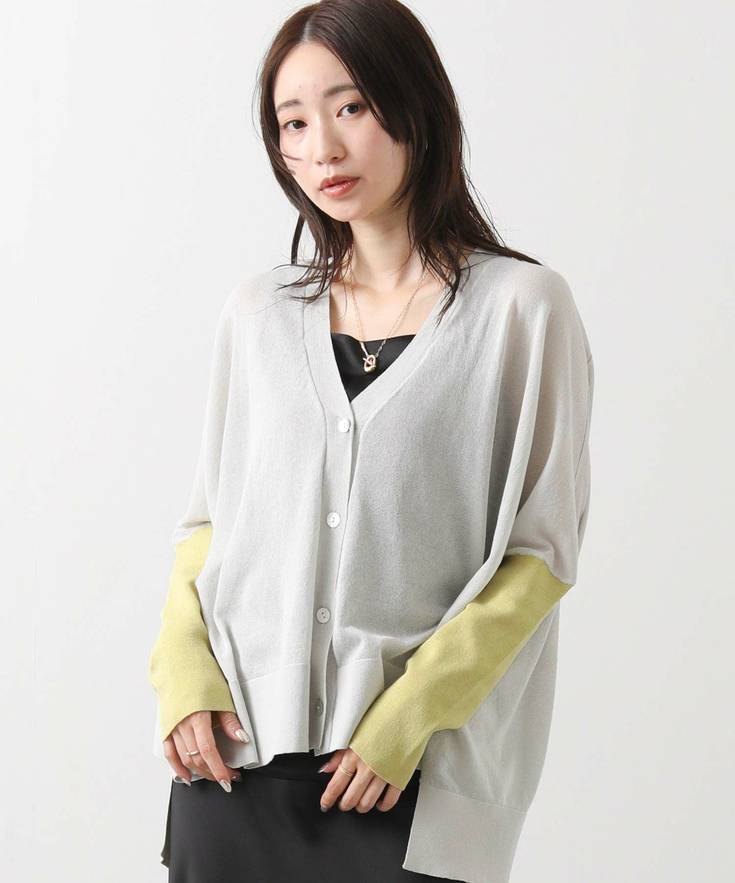 たまちゃん✨MaxMara STUDIO メッシュスリーブカーディガン Gready Brilliantaシアーポンチョ配色スリーブカーディガン | SEKIMIKI
