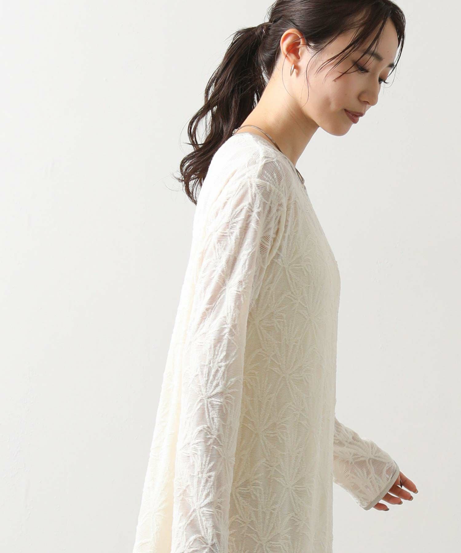 美品 TADASHI SHOJI シンメトリーレース フレアーワンピース 総レース7分袖Vネックフレアワンピース 女性 レディース[品番