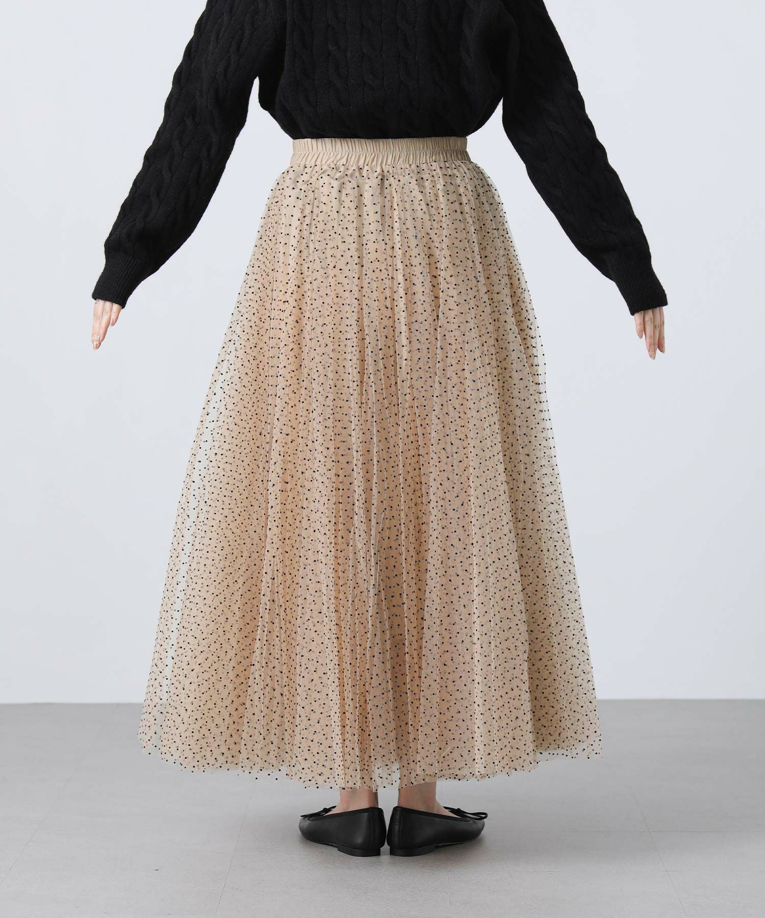 新品タグ付きANAYI ドットチュールプリーツスカート 38 ベージュ 新品タグ付きANAYI ドットチュールプリーツスカート 38 ベージュ