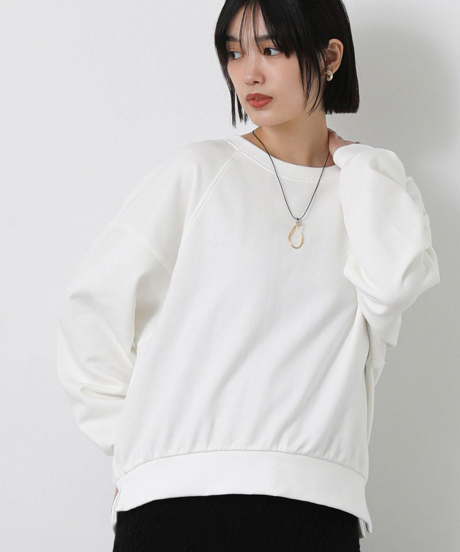 即購可　[Next passport] ホワイト　袖　トップス フロントタックトップス【洗濯機洗い可/UVケア】（Tシャツ/カットソー