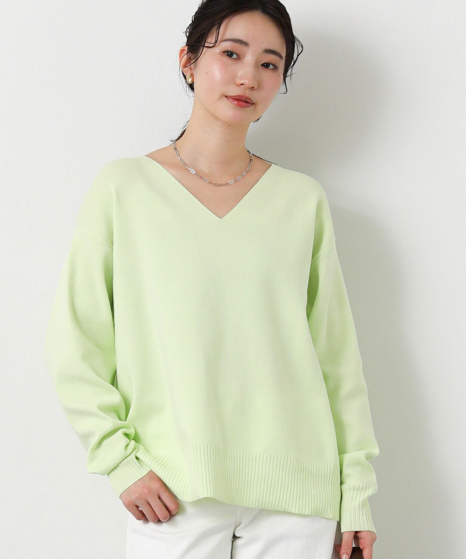 エティチ ニット Vカット アクリル ウール ポリ グリーン 38 【新品】 毛玉CLEARニット】Vネック天竺ニット (RNT25111-63) | &ress | 紳士服