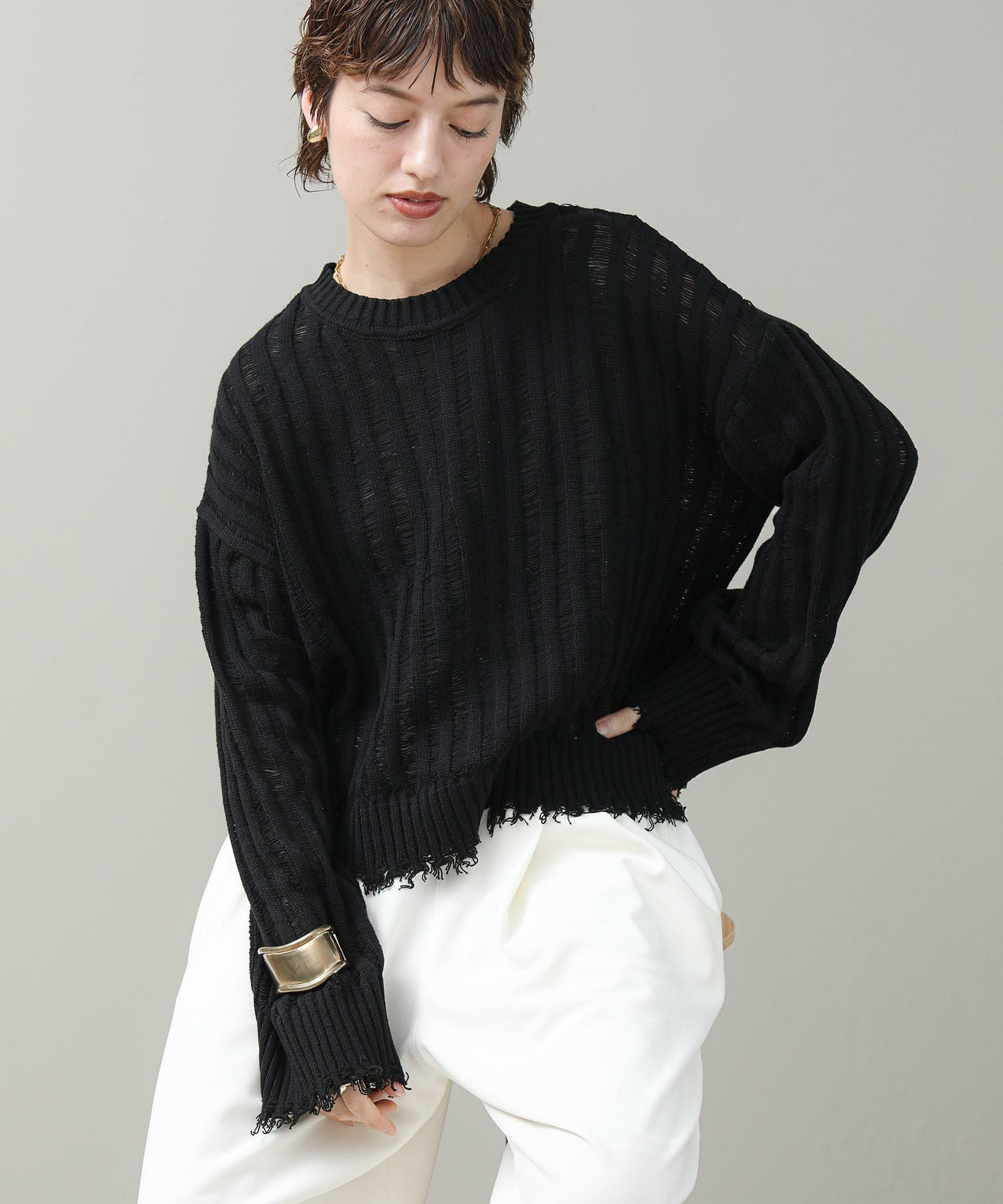 The rejoice【2026年5月再値下げ】ダメージ針抜きシアーニット