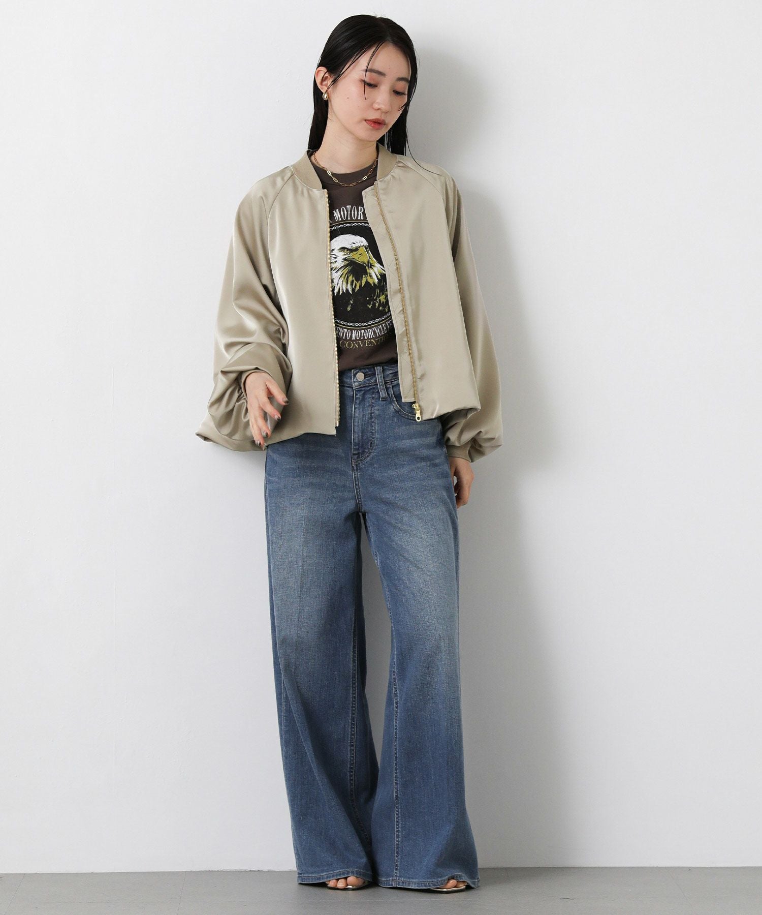 Heve アイボリー サテン バルーンスリーブ ジャケット BALLOON SLEEVE TWILL JACKET/TYPE3-バルーンスリーブツウィル