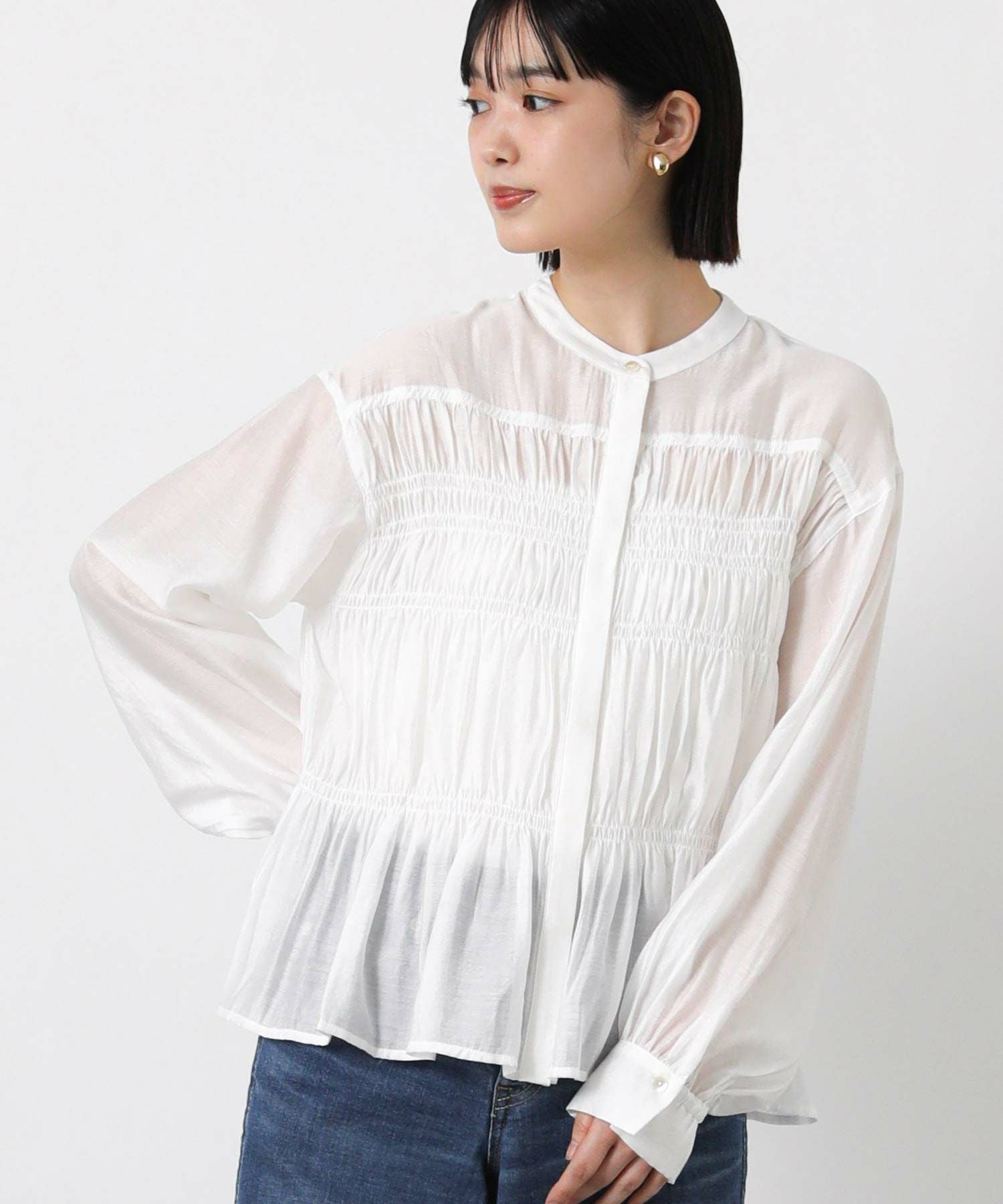 Gready Brilliant シャーリング切替バンドネックブラウス オフ
