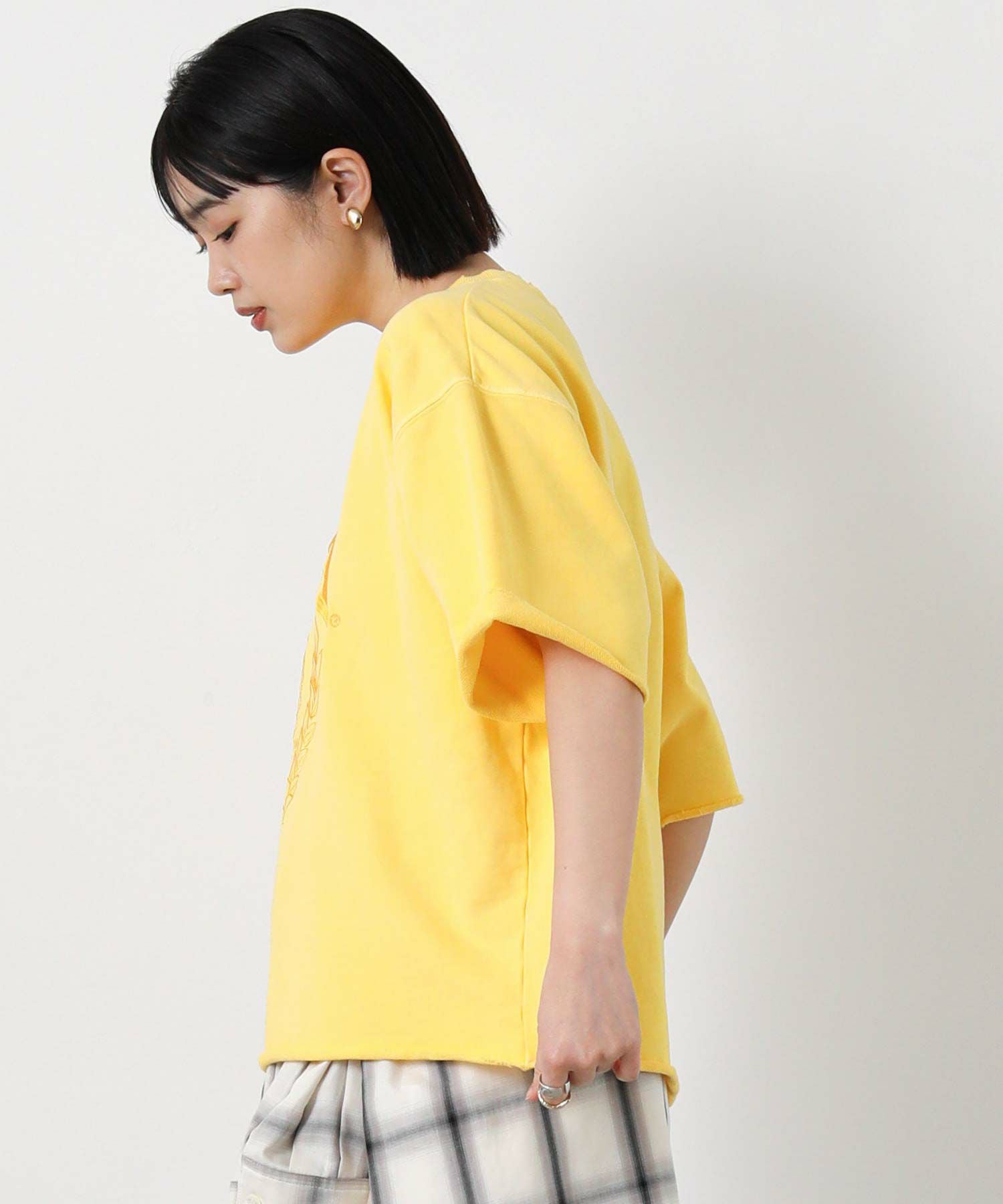 ハンドメイド　黄色の服 Gready Brilliantカレッジロゴ裏毛ハーフスリーブスウェット