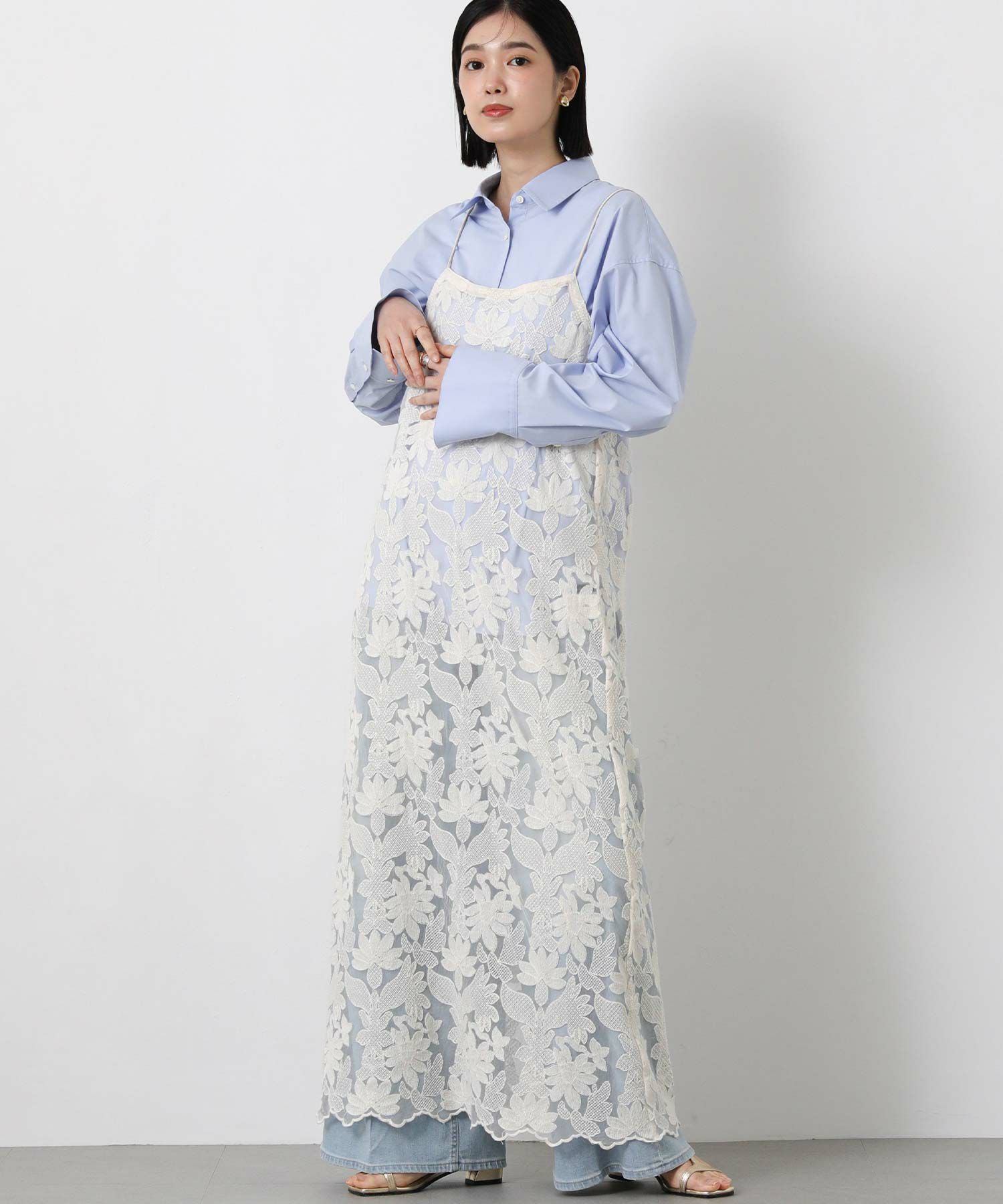 Gready Brilliant チュール刺繍レースキャミワンピース アイボリー