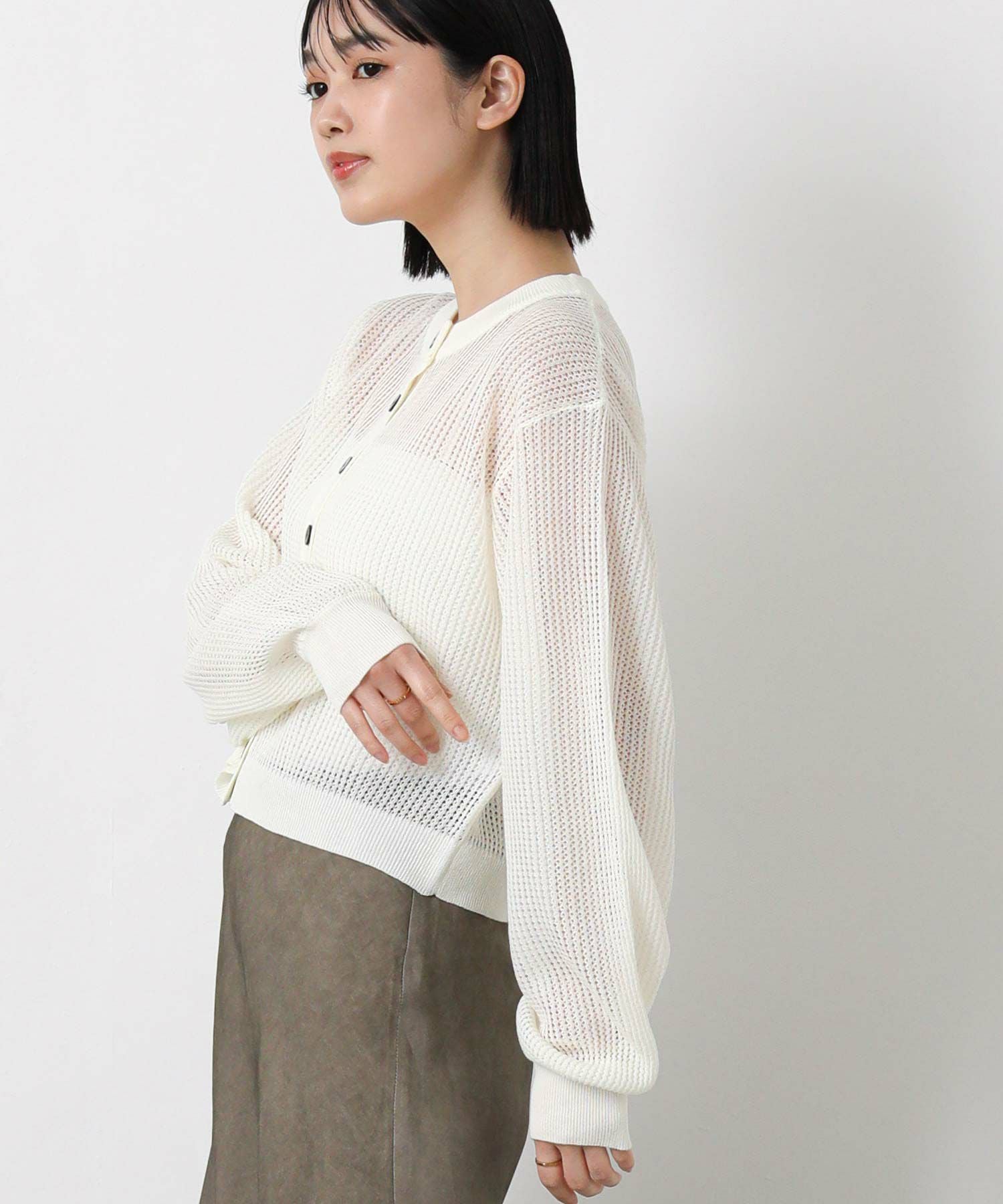 Gready Brilliant メッシュクルーパフカーディガン オフ
