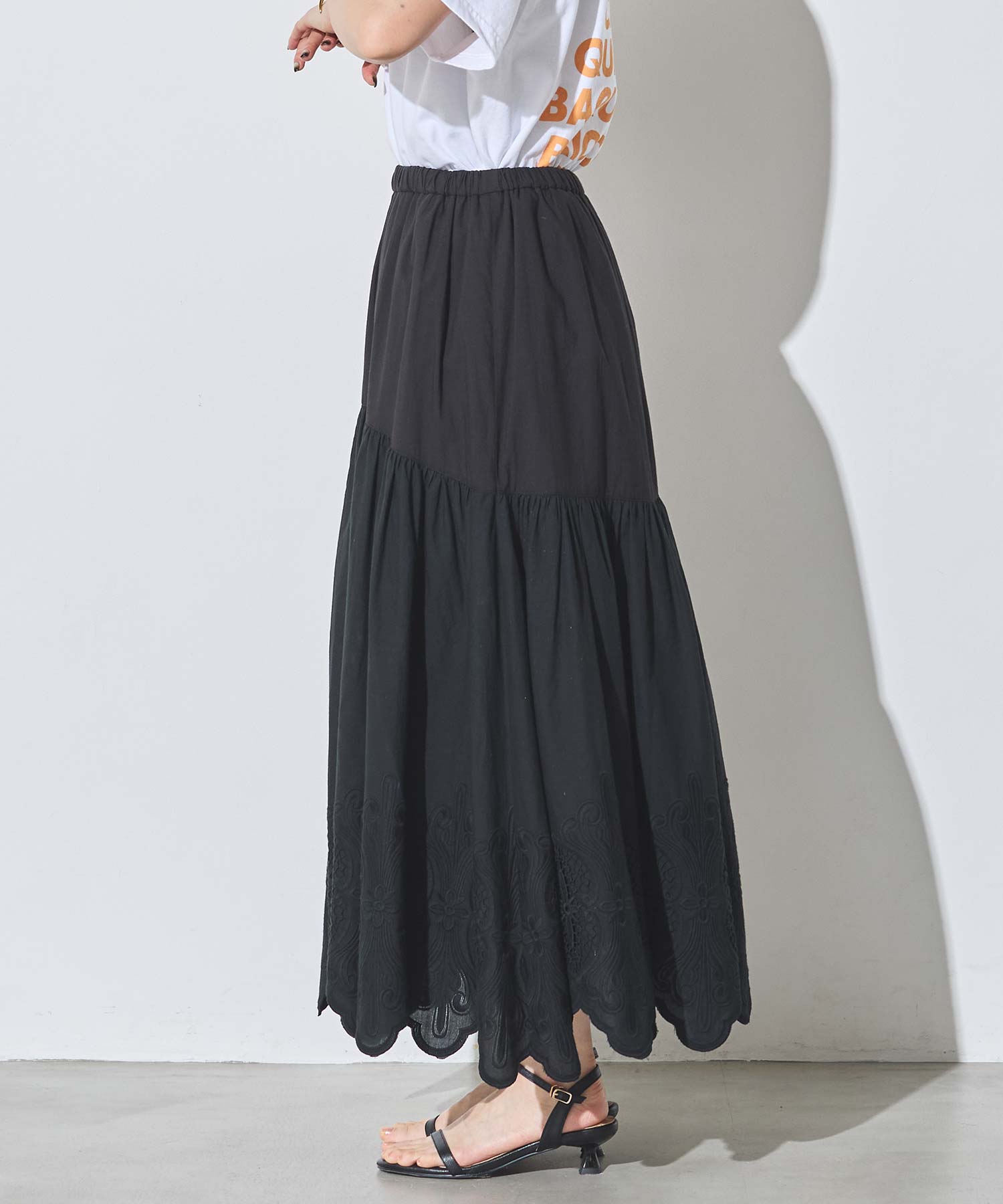 CELERI 2023SS GATHERED スカート 黒　美品 MARECHAL TERRE｜異素材 コンビネーション アシンメトリー タック