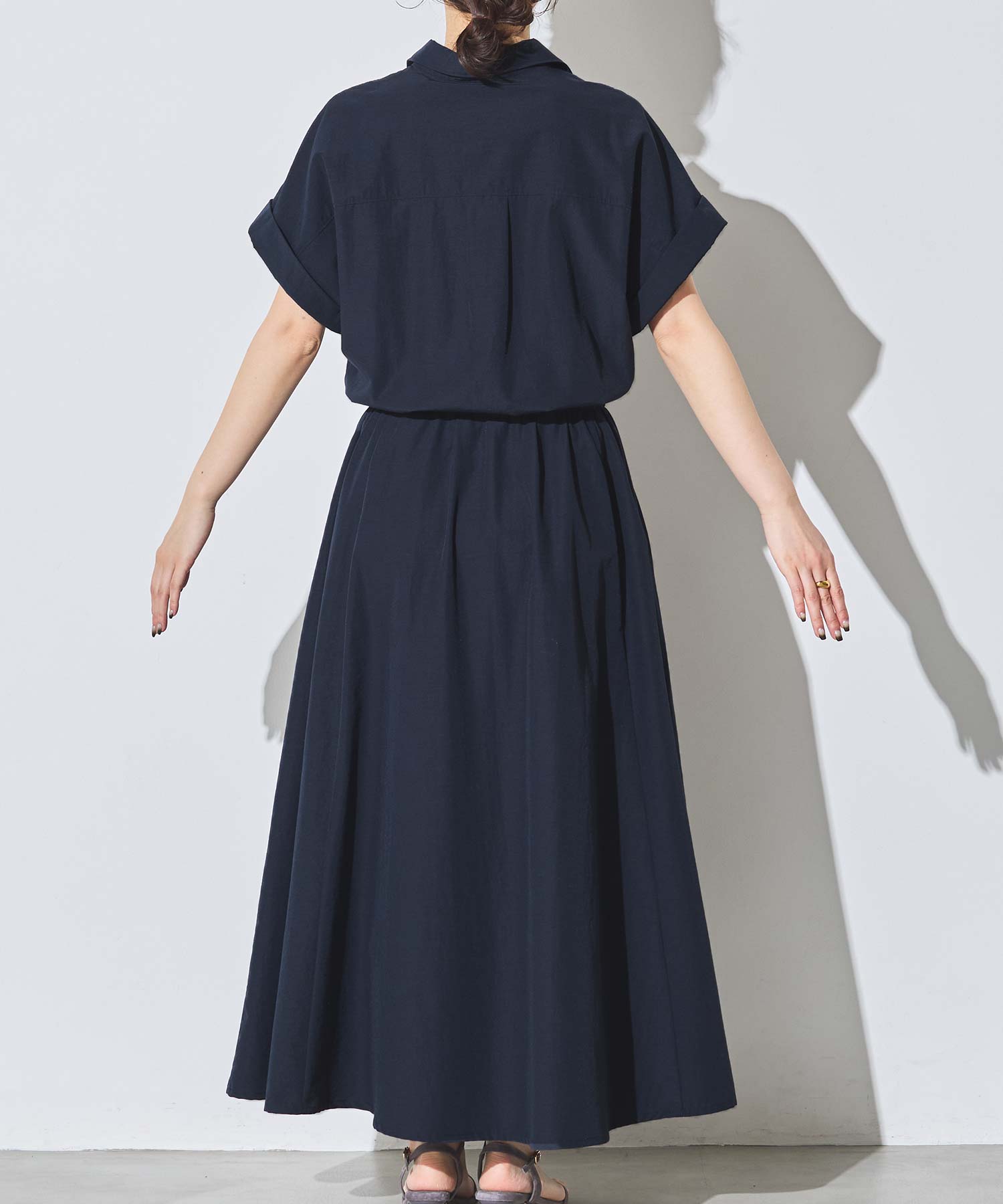 終了値下げ☆Gready Brilliant シャツワンピース ネイビー Gready Brilliantコットン混ドロストシャツワンピース | SEKIMIKI Online