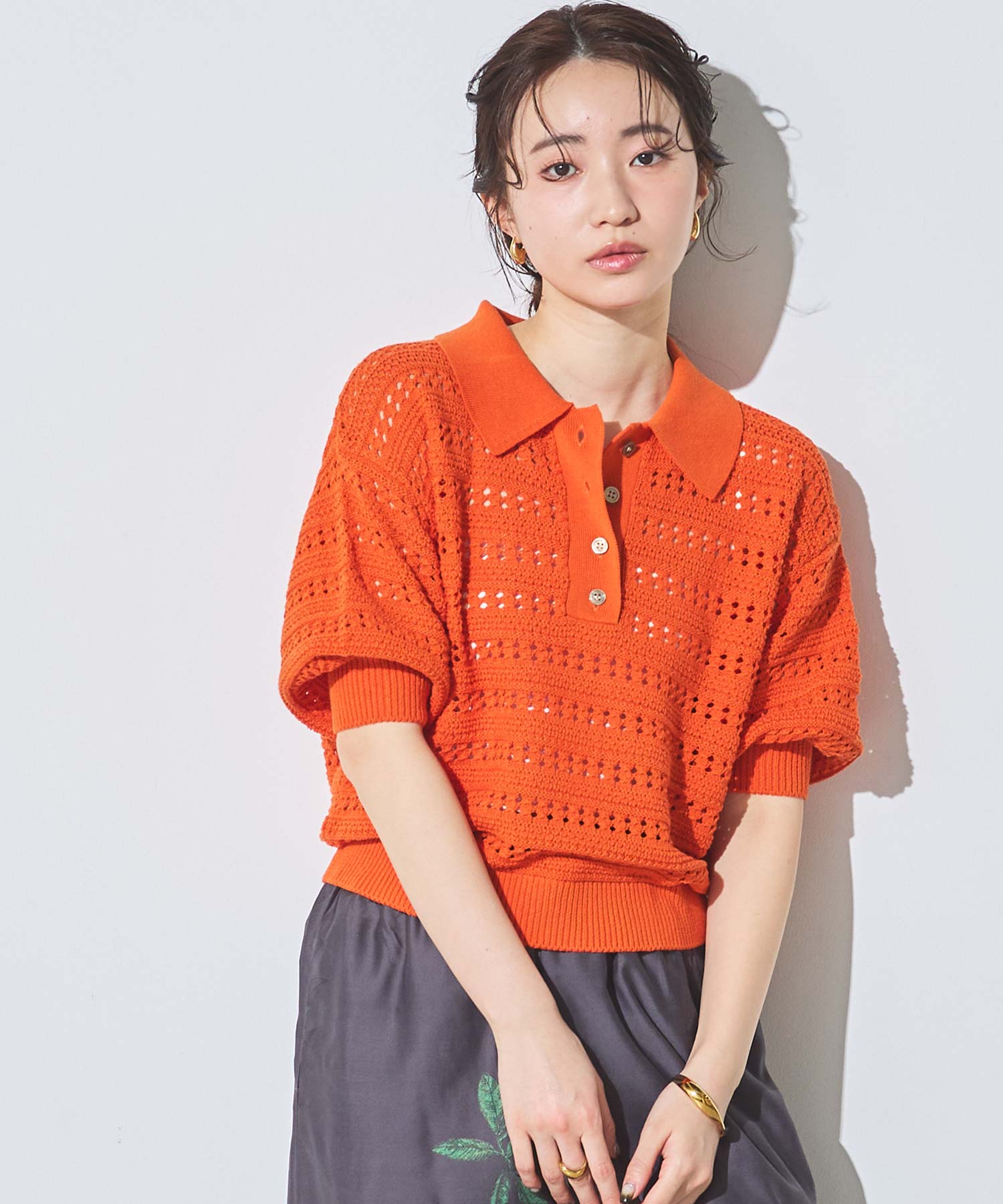 Gready Brilliant【2026年5月再値下げ】すかし柄5分袖ポロニット