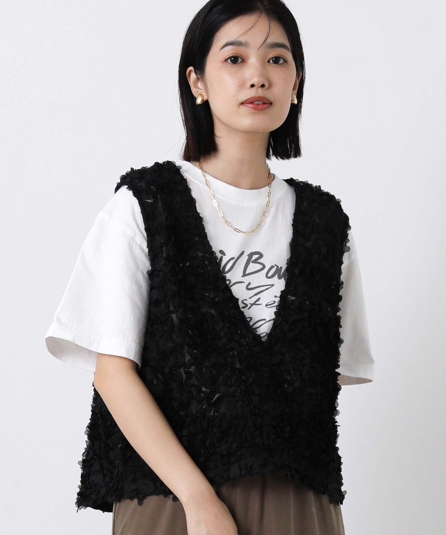 【25SS】Villd チュール 刺繍 ジレ ベスト Gready Brilliant3DチュールVベスト | SEKIMIKI Online