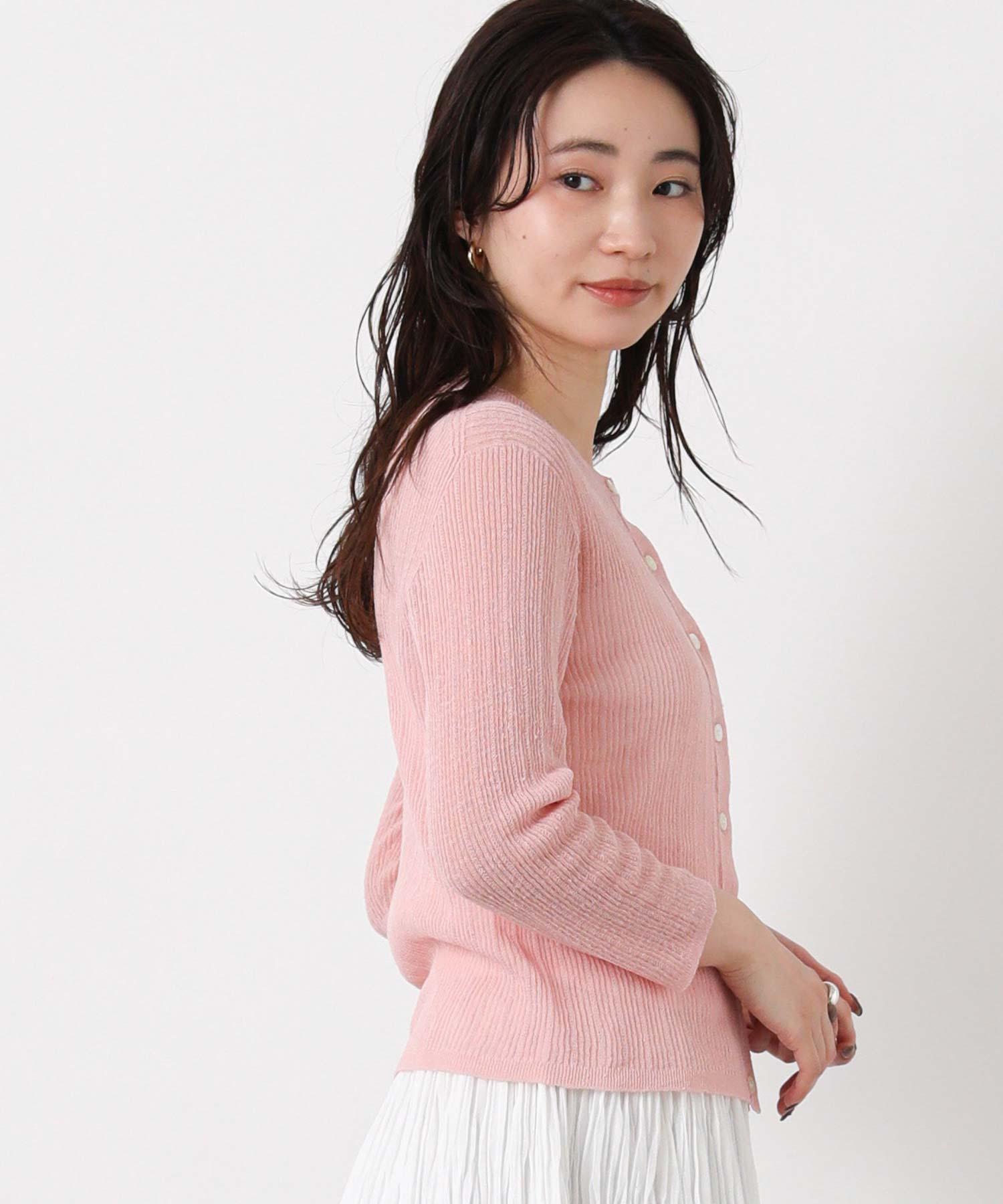 美品 DEICY ラメフラッフィ―カーディガン ベビーピンク Gready Brilliantホールガーメントタックリブカーディガン | SEKIMIKI