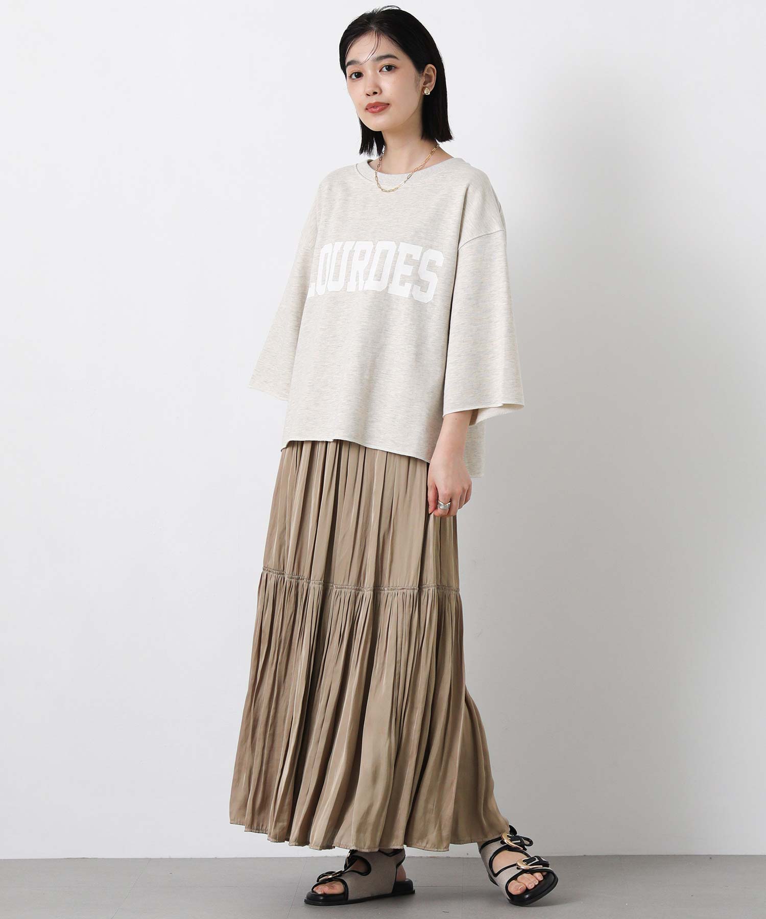 Karen　ベージュ Gready Brilliant割繊サテンギャザースカート | SEKIMIKI Online
