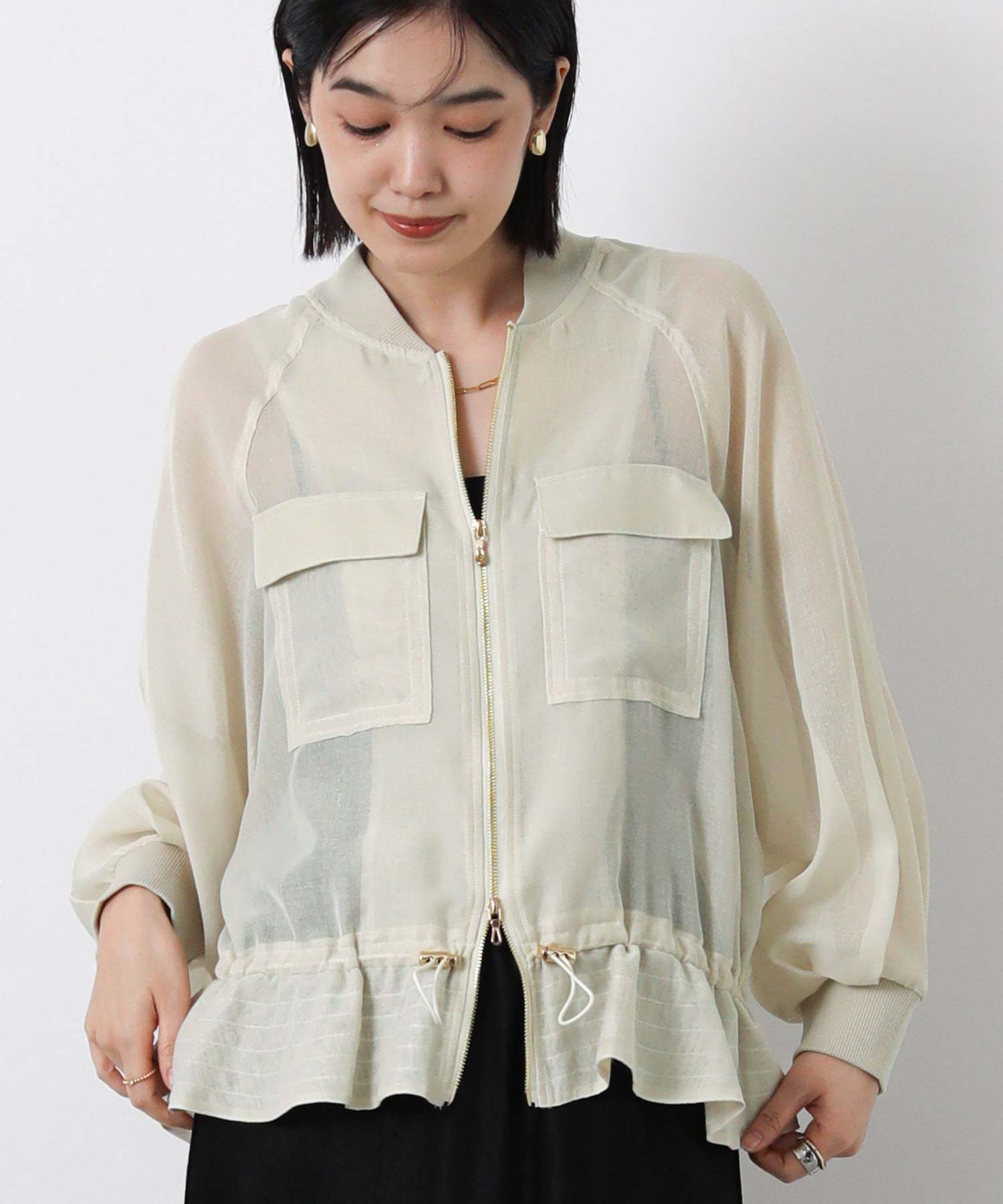 【美品】組曲　ペプラム　ジップブルゾン　シアー白　大きいサイズ Chez toi｜シアーペプラムブルゾン | Rakuten Fashion(楽天