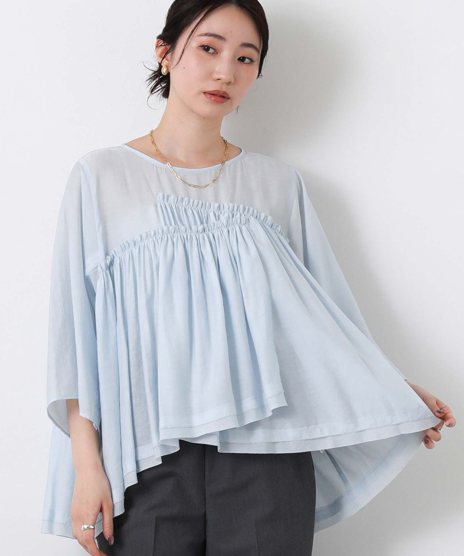 brilliant商品です Gready Brilliantシアーギャザー5分袖ブラウス | SEKIMIKI Online