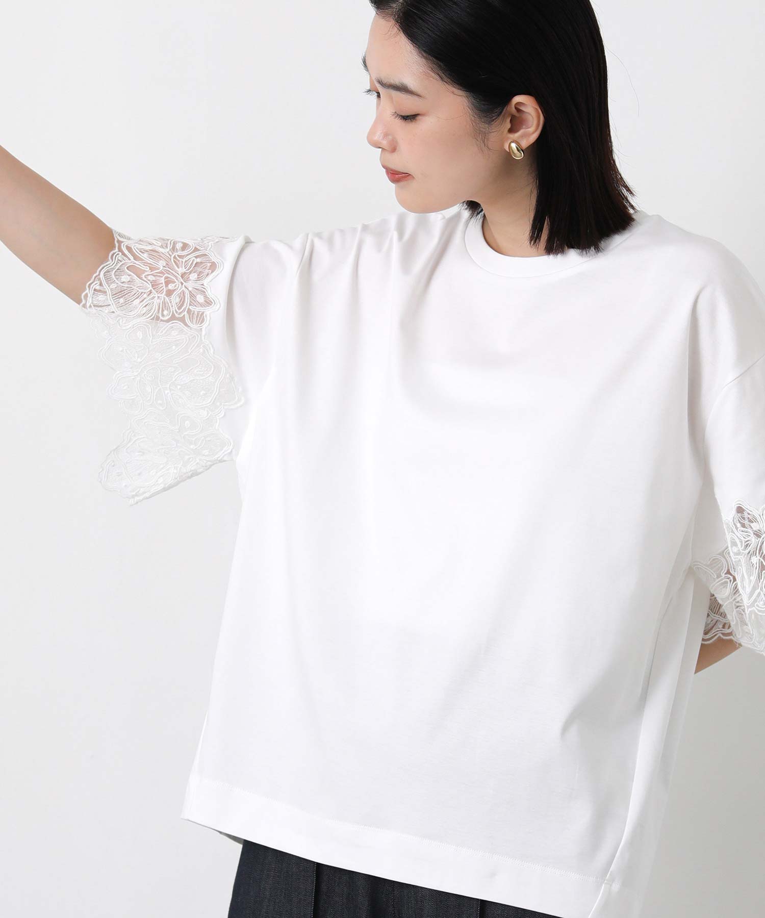 Gready Brilliant袖刺繍レースドロップ5分袖カットソー | SEKIMIKI Online