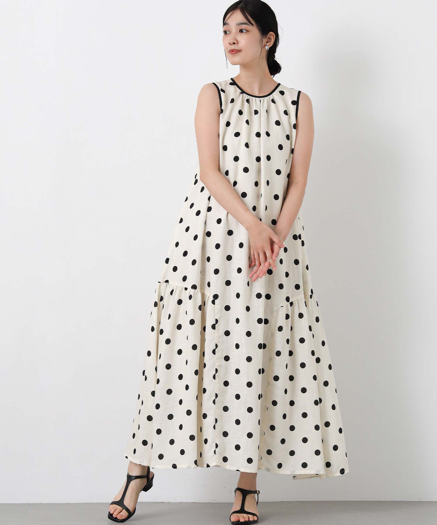 ※未使用 【Gready Brillian】　ドット柄 シャツワンピース 半袖 Gready Brilliant麻コインドットマキシワンピース | SEKIMIKI Online