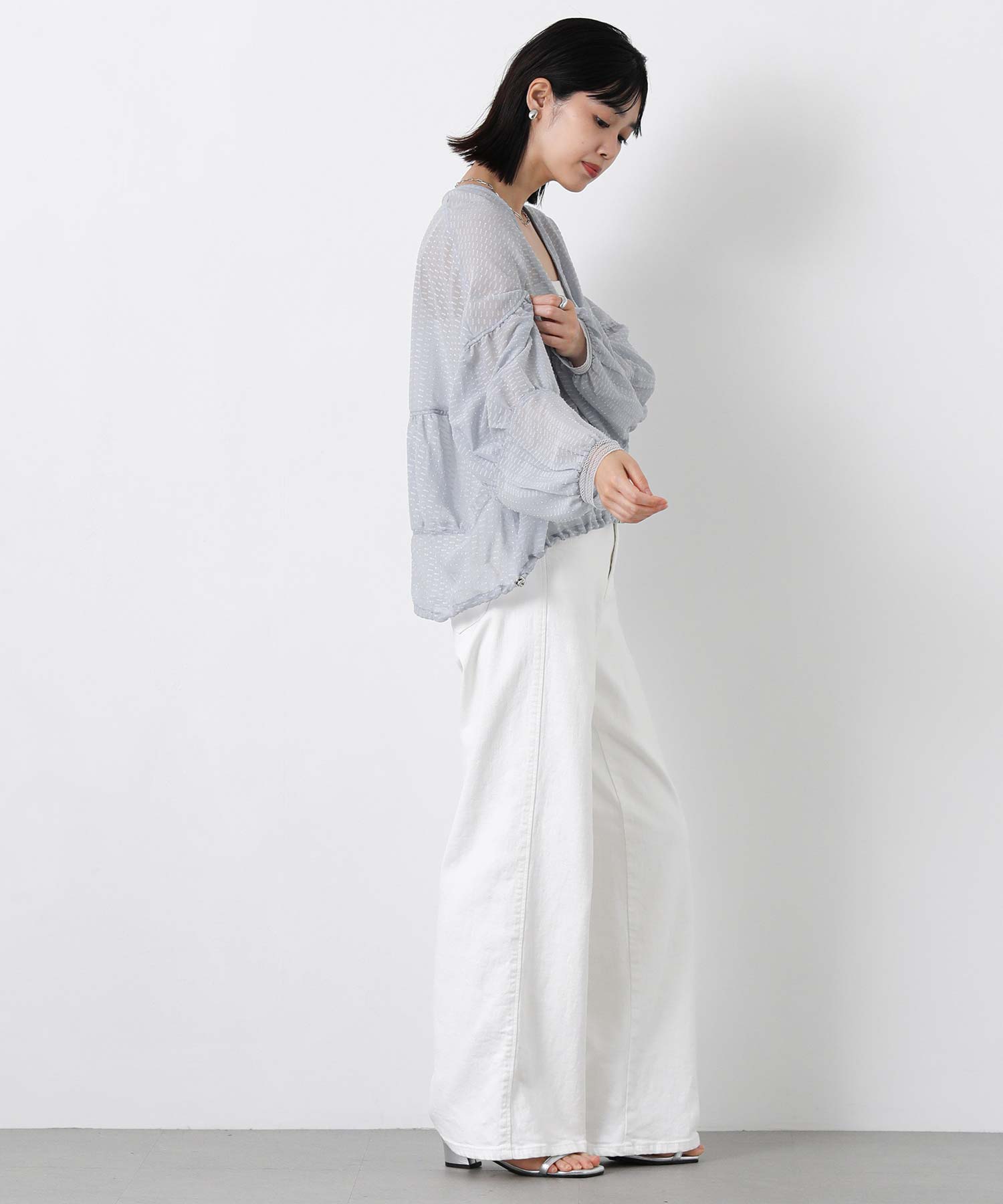 Gready Brilliant グレージュ シャーリングダウンジャケット Gready BrilliantシアーシャーリングVネックブルゾン | SEKIMIKI Online