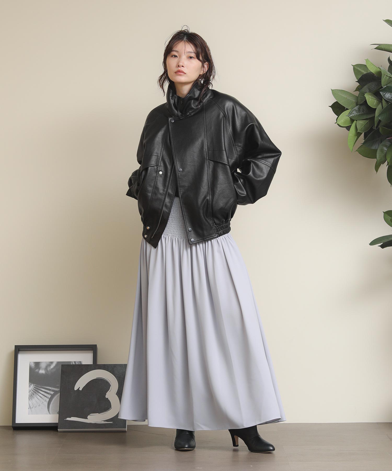 The rejoiceフェイクレザースタンドブルゾン【オンライン限定先行予約