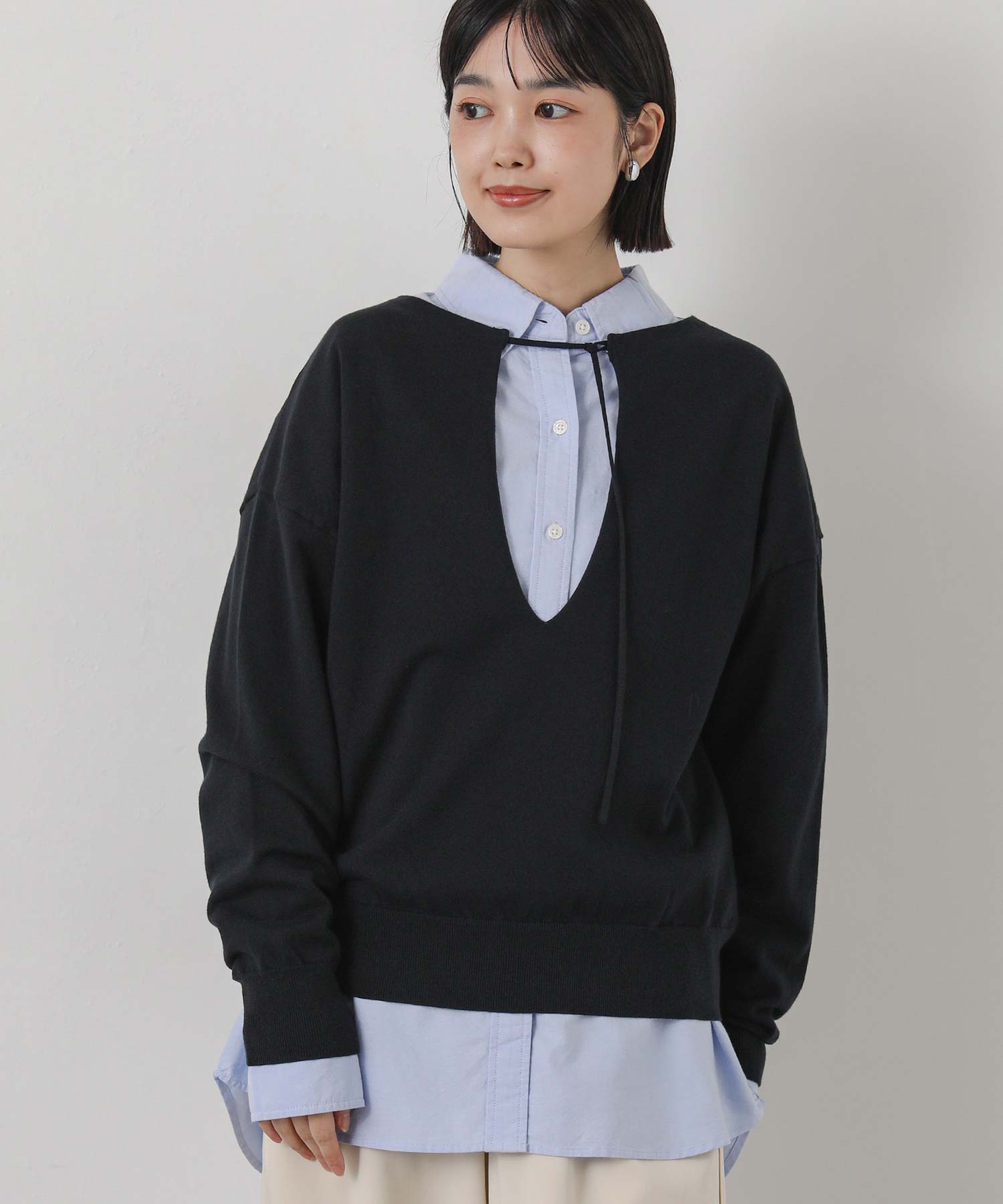 Gready Brilliantコットン混キーネック2wayニット | SEKIMIKI Online