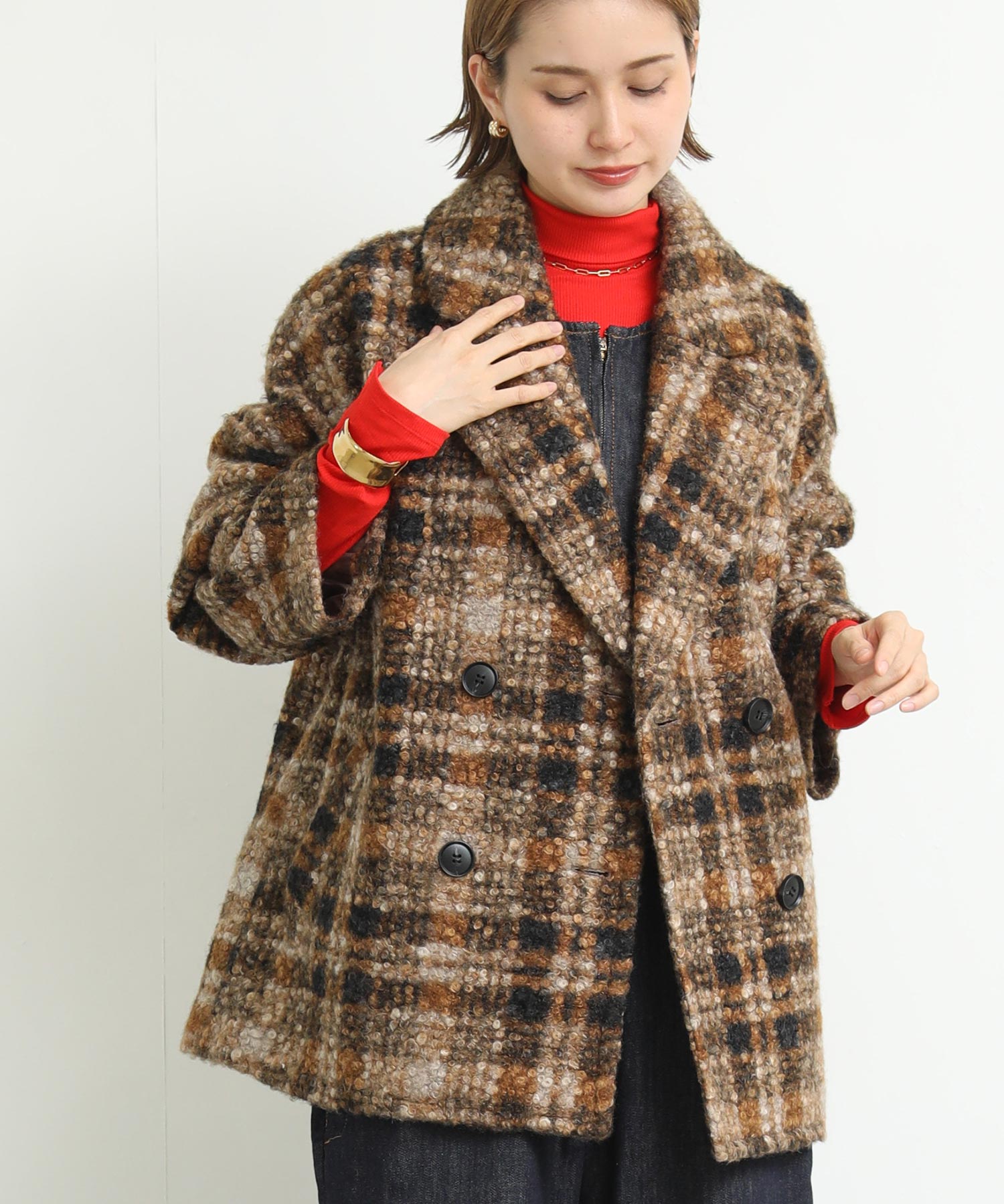 Gready Brilliant Re Fiina ブークレチェックコート Re Fiinaブークレチェックコート | SEKIMIKI Online